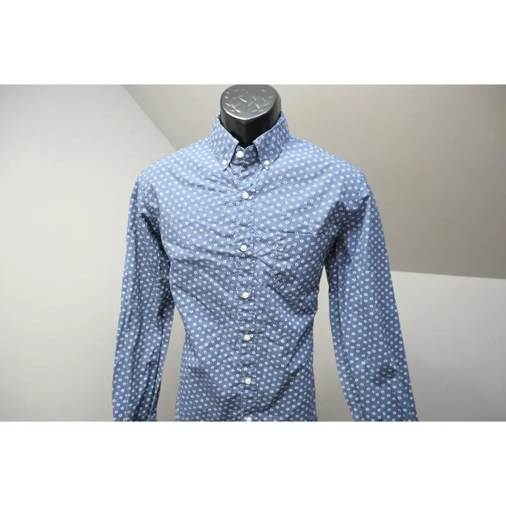 J Crew Slim Fit Stretch Dress‎ Shirt Blue Star Button Up Long Sleeve Mens Medium